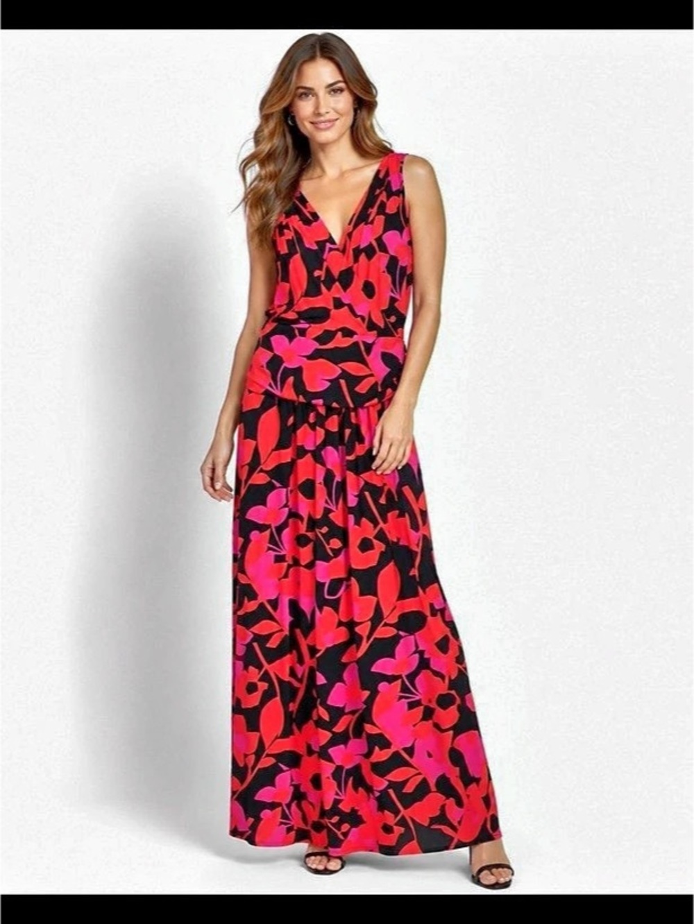 Vince Camuto Floral Maxi Dress in Black & Red Size Large Like New